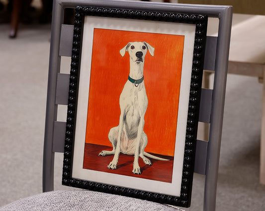 Hound on Red - Print in Beaded Black Frame