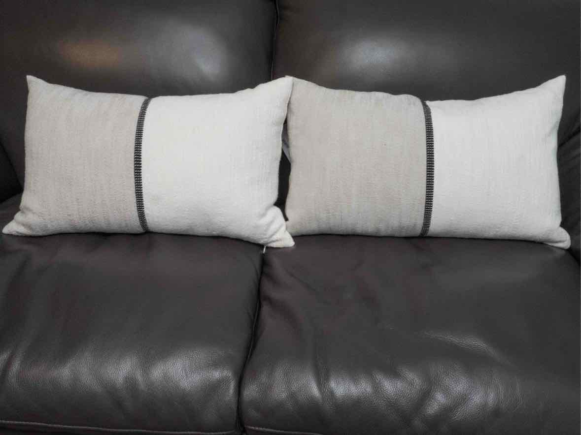Pair Of Cotton Ivory & Taupe Accent Pillows