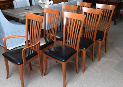 Set Of 7 A.Sibau Italy Cherry Dining Chairs With Bonded LeatherSeat Cushions