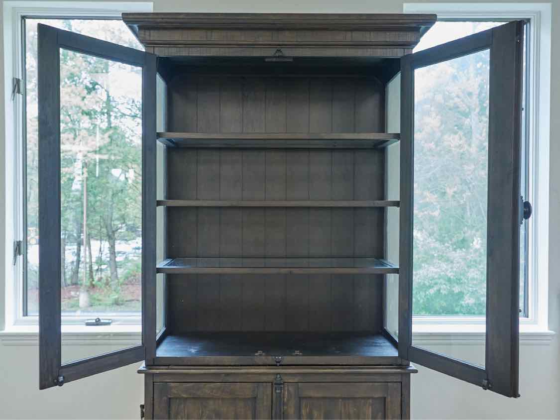 Two Piece Display Cabinet in Black Wash with Dimmer
