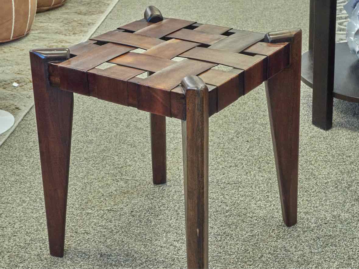 Leather Weave Square Ottoman