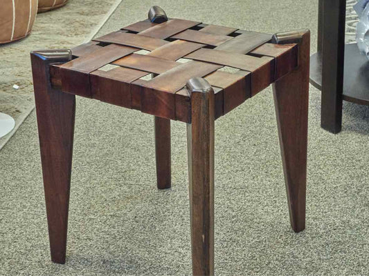 Leather Weave Square Ottoman