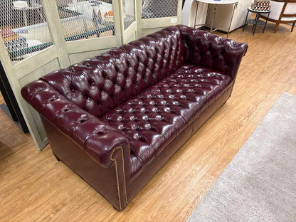 Burgundy Tufted Leather Chesterfield Sofa