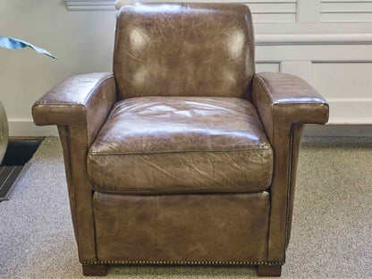 Pair of RH 'Ambrose' Leather Chairs with Brushed Brass Nailhead