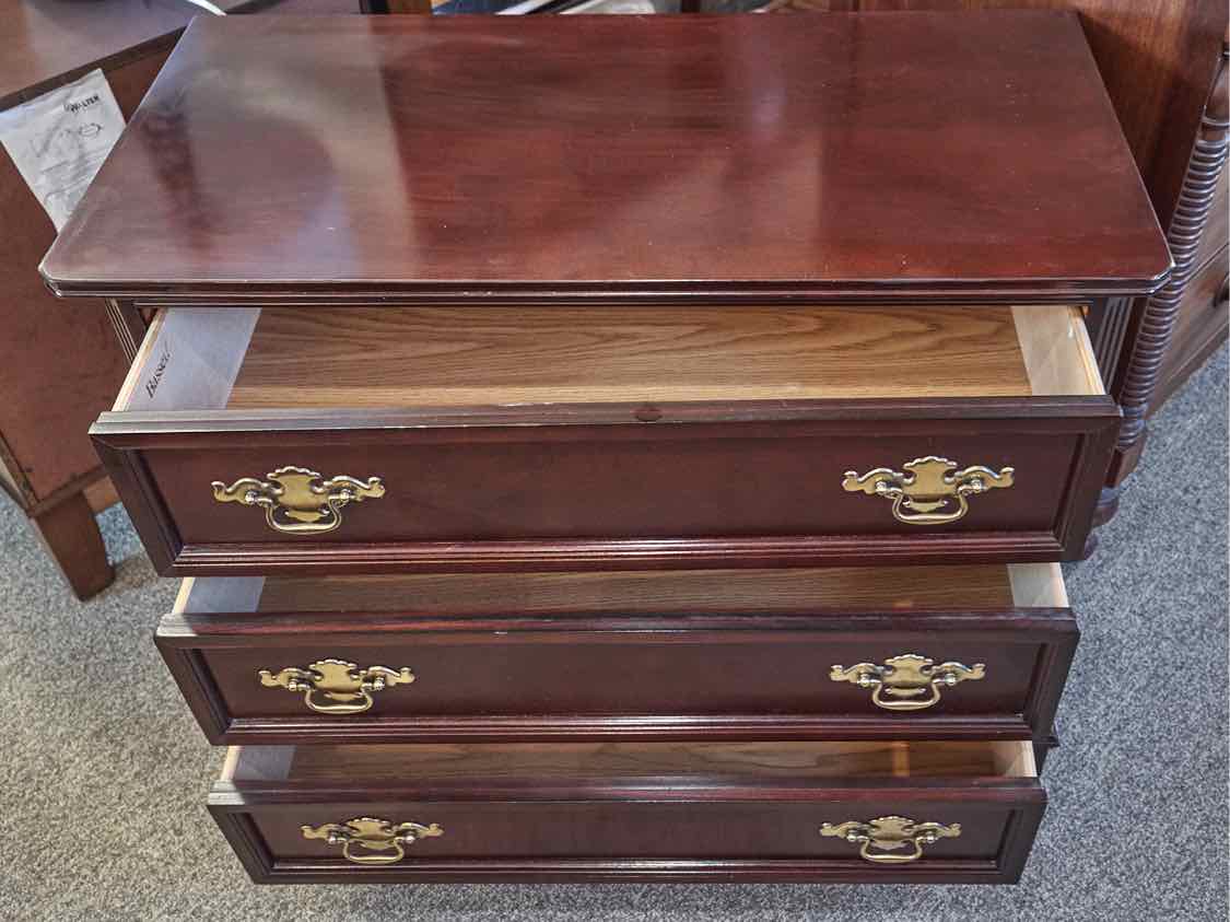 Bassett Cherry Accent Chest with 3 Darwers & Brass Chippendale Pulls