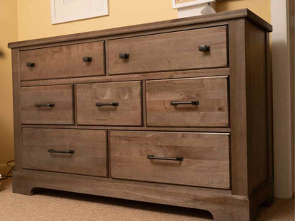Solid American Maple 7 Drawer Dresser in Distressed Gray Finish