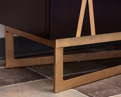 Dark Wooden Sideboard With Golden X Patterns