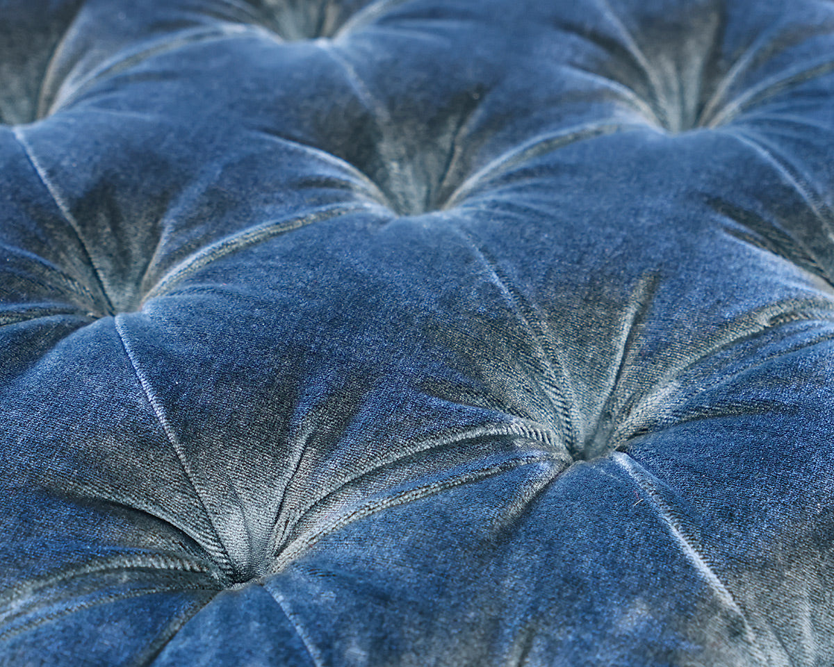 Custom Round Ottoman in Peacock Venetian Silk Velvet