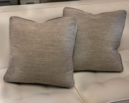 Pair of Grey Square Accent Pillows in Textured Chenille