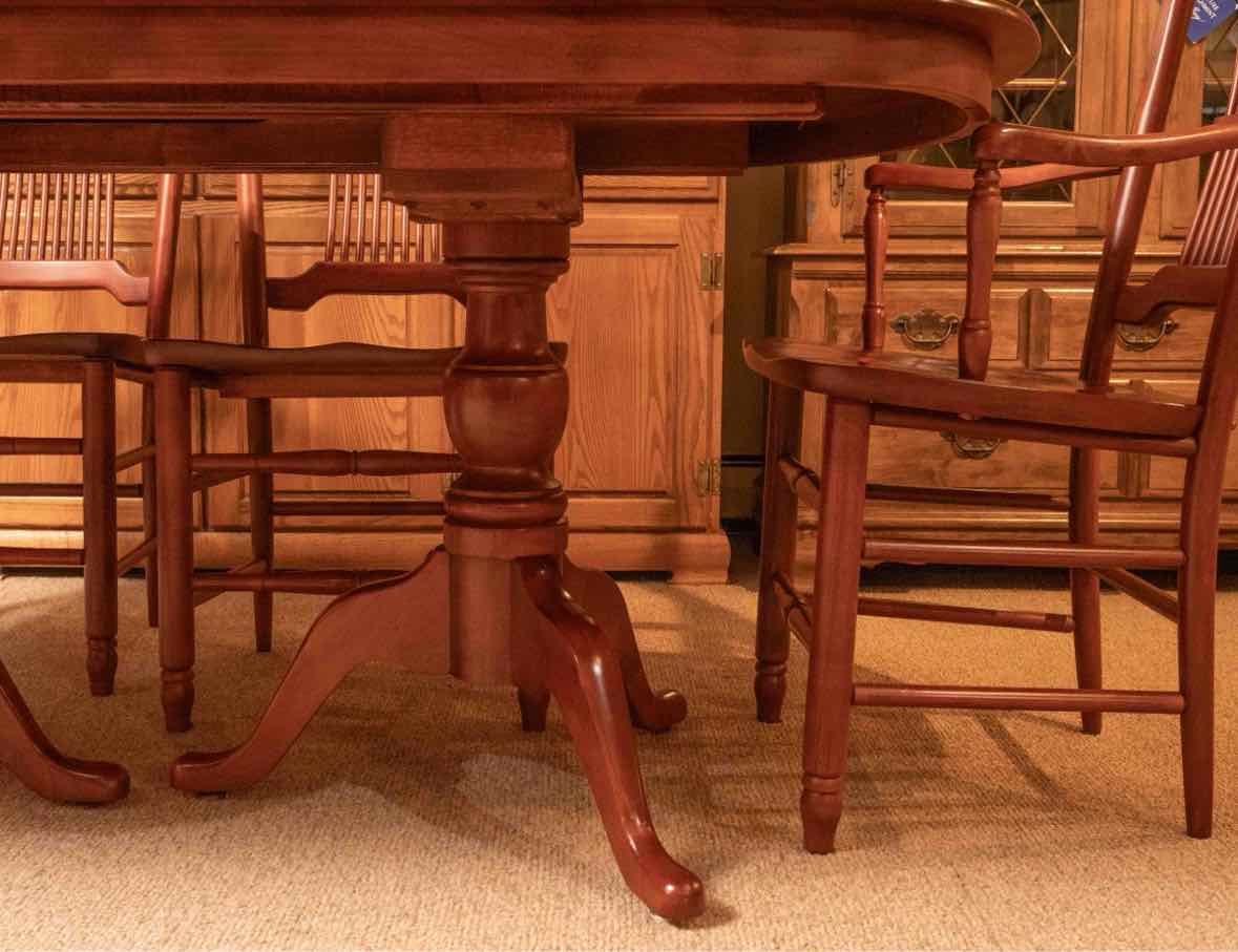 LeMieur Cherry Double Pedestal  Table & (6) Chair Set in Russet Finish