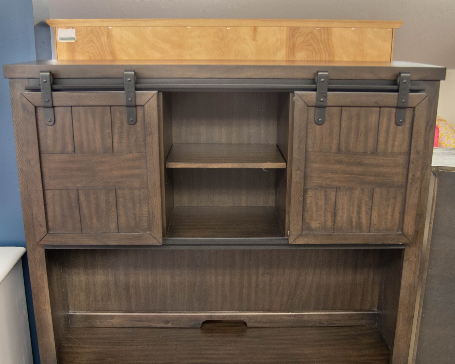 Liberty Furniture Desk with Barn Door Hutch in Rock Beatten Grey Finish