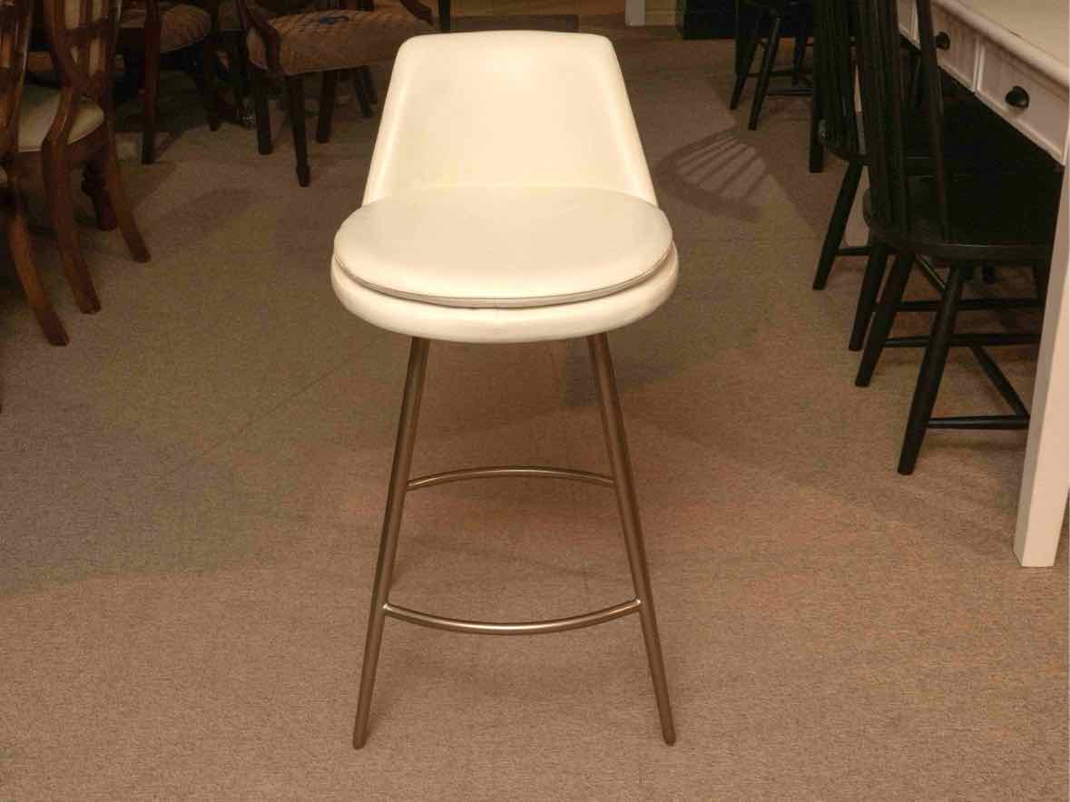 Set oF 4 West Elm Ivory Leather Bronze Finish Legs Counter Stools