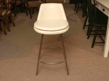 Set oF 4 West Elm Ivory Leather Bronze Finish Legs Counter Stools