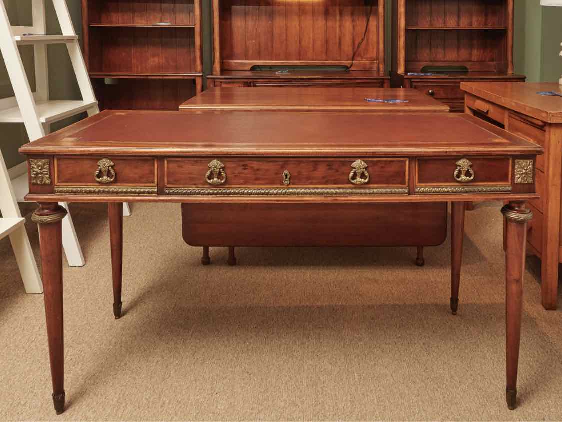 Vintage Leather Top Inlay Accents 3 Drawer Desk