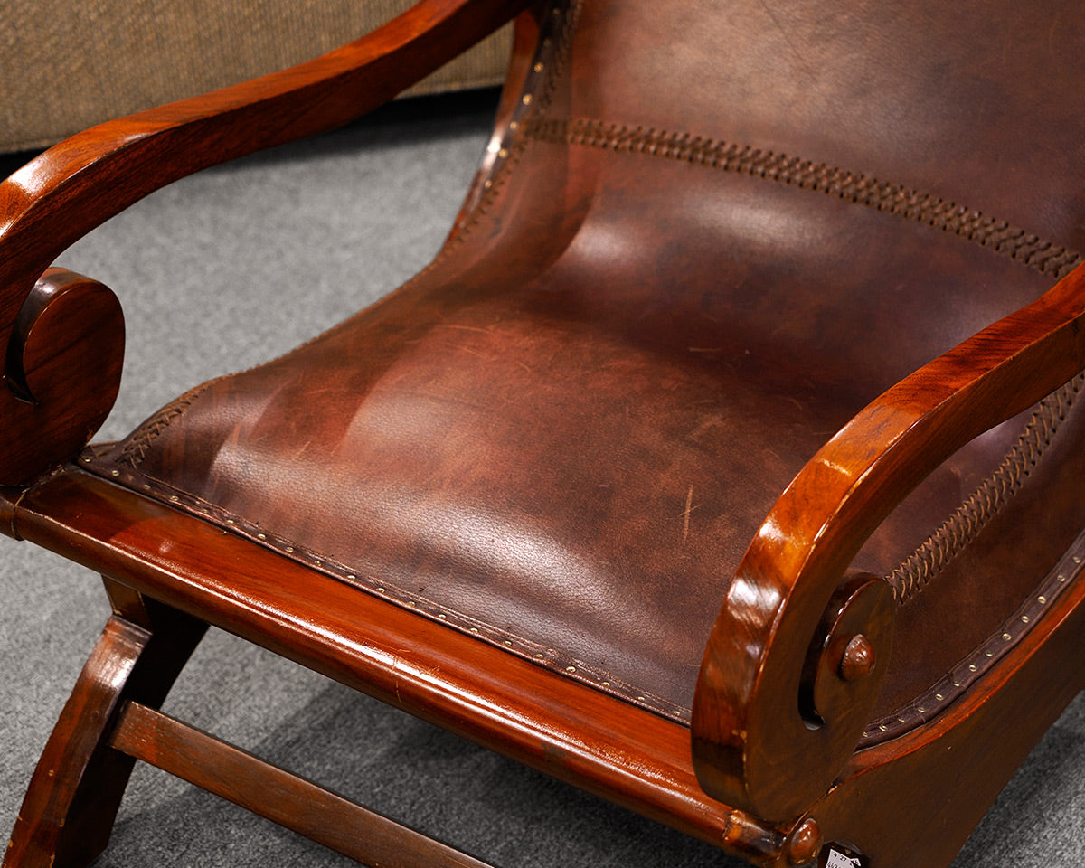Pair of Antique Leather Chairs w/ Ottomans