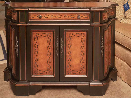 Black Finish With Stencil Accents 3 Drawer & 4 Door  Sideboard