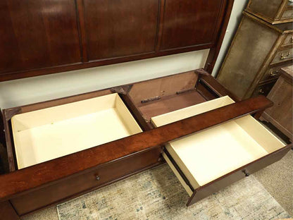 King Louis Phillip Style Sleigh Storage Bed in Bourbon Finish