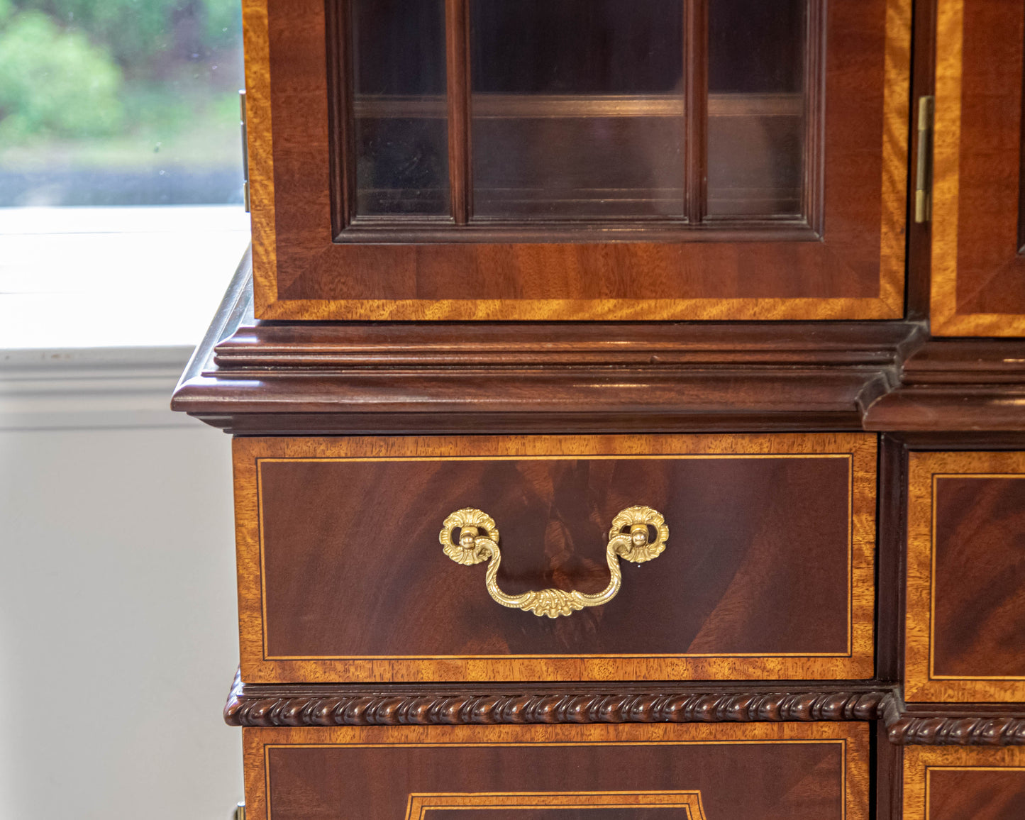Councill Craftsman Burled Mahogany Breakfront W/ Satinwood Border