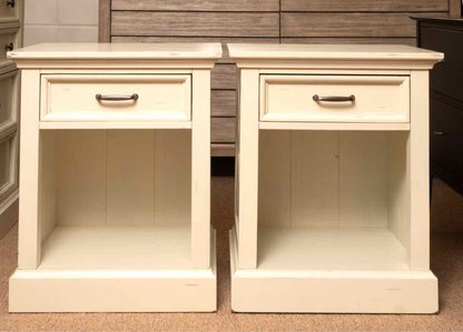 Pair Of  Folio 21 "Hilton Head' Distressed Ivory Finish 1 Drawer  Nightstands