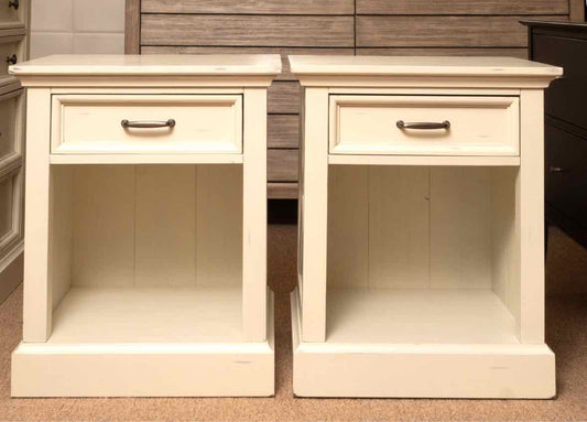 Pair Of  Folio 21 "Hilton Head' Distressed Ivory Finish 1 Drawer  Nightstands