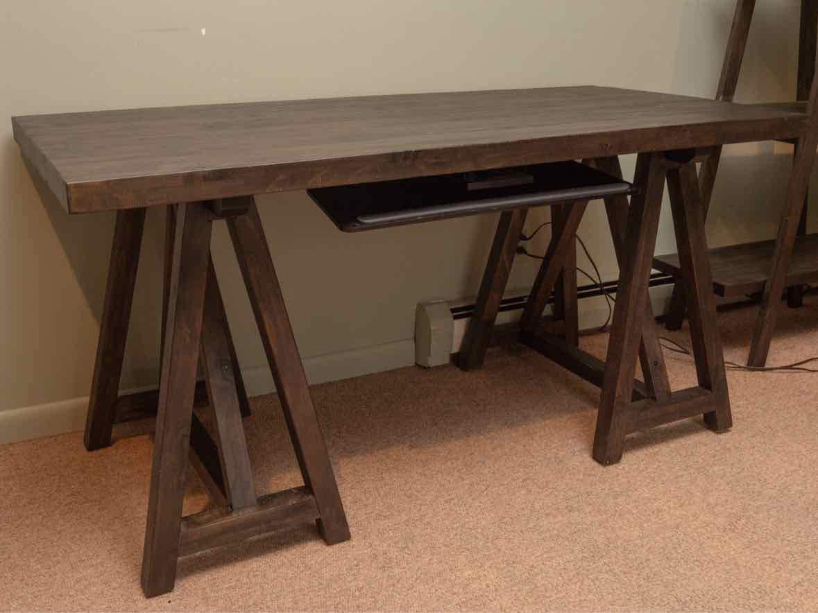 Driftwood Charcoal Finish 'Hawkins' Sawhorse Base Pull Out Surface Desk
