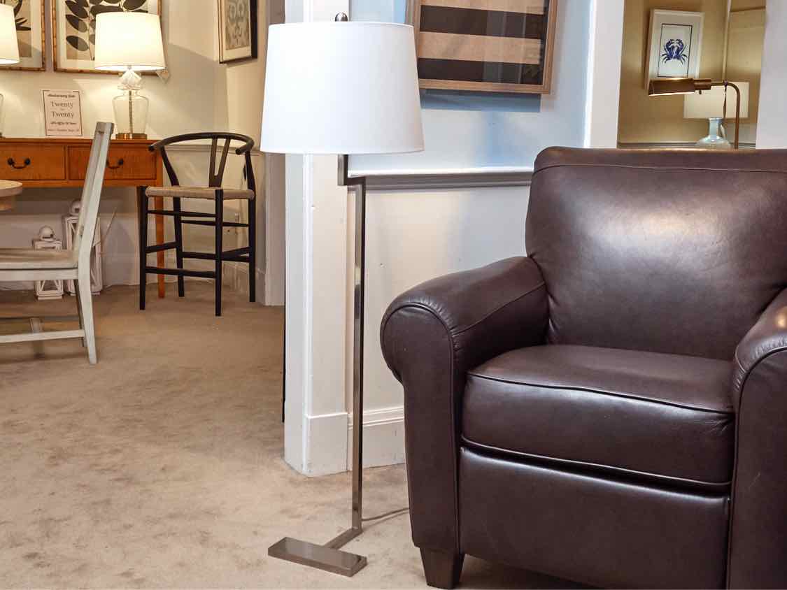 Chrome Floor Lamp With White Linen Shade