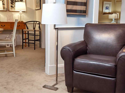Chrome Floor Lamp With White Linen Shade