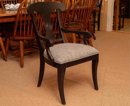 Set Of 6 Ethan Allen Black Finish Upholstered Cushions  Dining Chairs