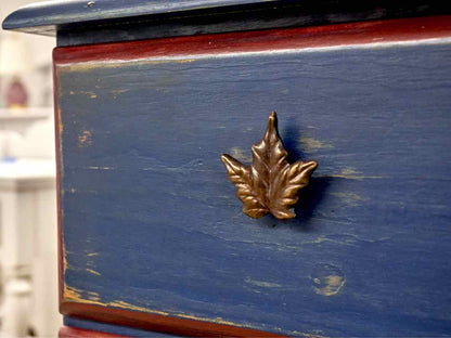 Three Drawer Blue Rub Through Chest W/ Red Accents