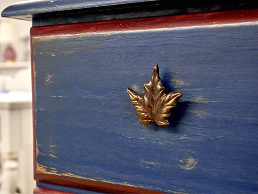Three Drawer Blue Rub Through Chest W/ Red Accents