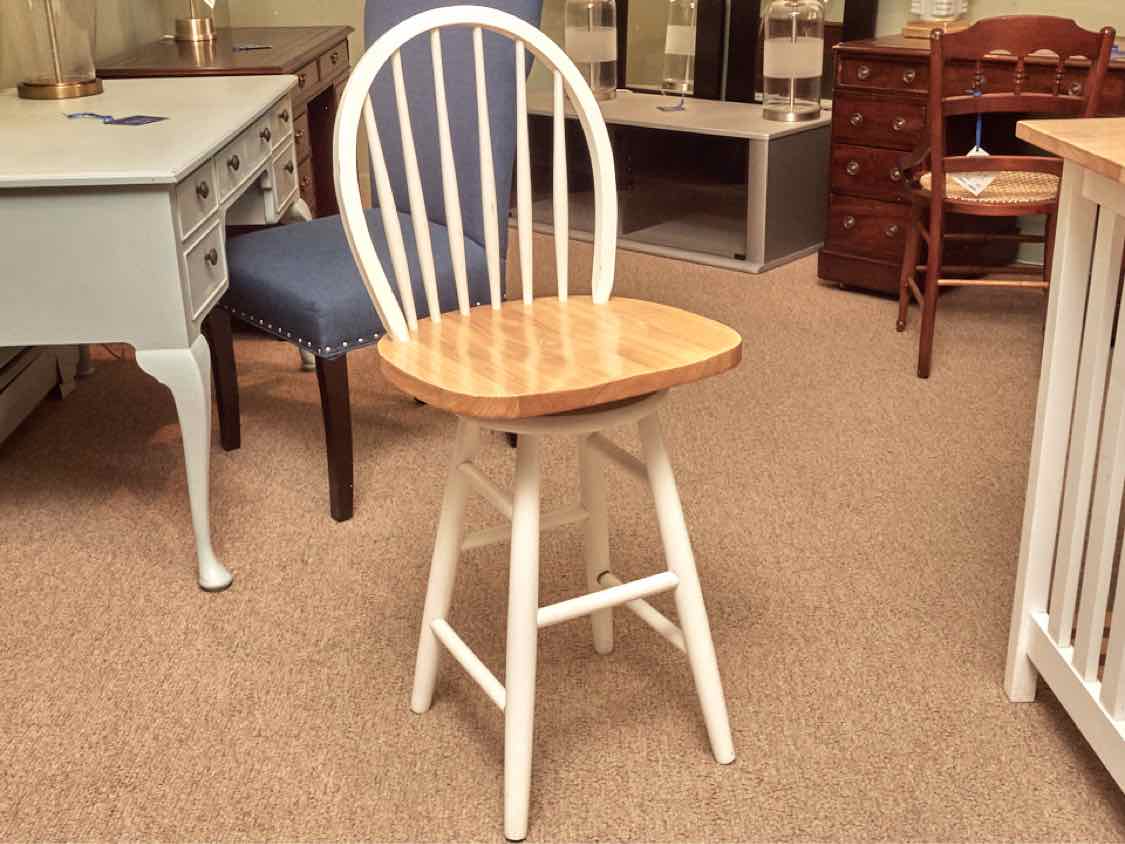 Ash Top White Finish Hightop Table & 2 Swivel Chairs