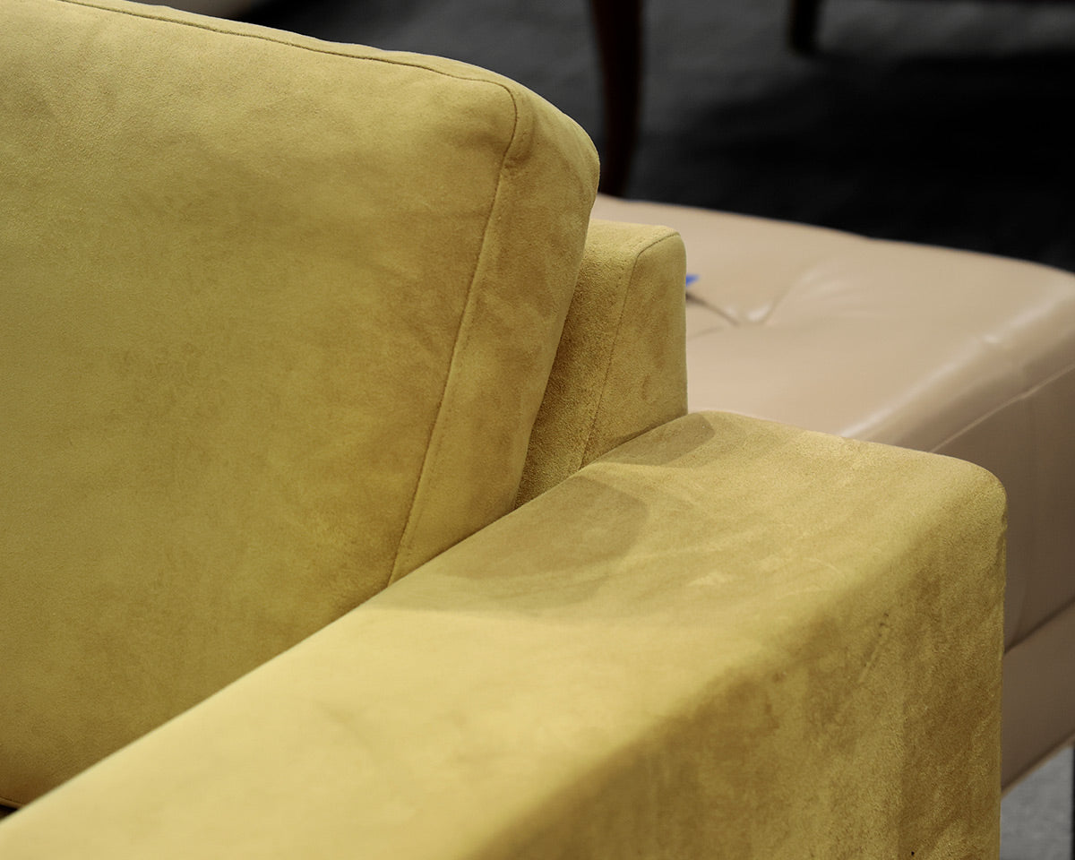 Bo Concept Loveseats Loveseat in Chartreuse Microsuede on Brushed Stainless Legs