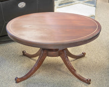 Mahogany Round Cocktail Table on Carved Leg Pedestal  Base