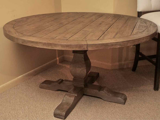 Round Rustic Plank  Pedestal Dining Table