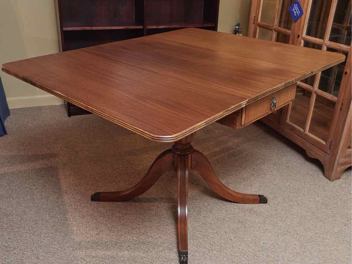 Mahogany Zebra Stripe Dropleaf Pedestal  Dining Table