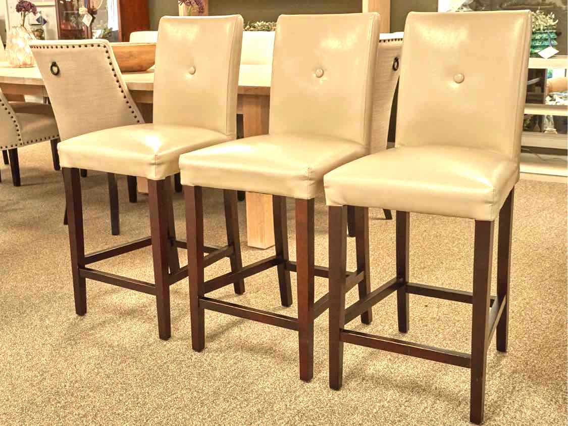Set of Three Beige Faux Leather Counter Stools