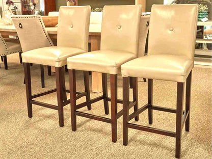 Set of Three Beige Faux Leather Counter Stools