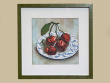 Matted Print of Cherries in Scalloped Green Frame