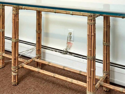 McGuire Glass Top Bamboo Base  Console