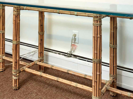 McGuire Glass Top Bamboo Base  Console