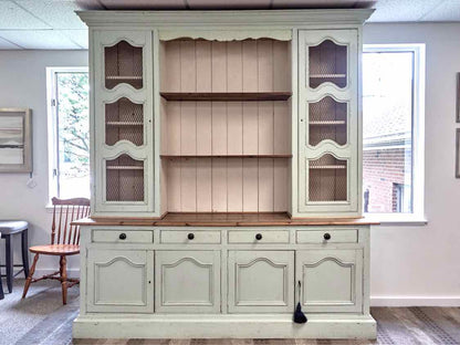 French Country Two Piece China Cabinet in Light Blue