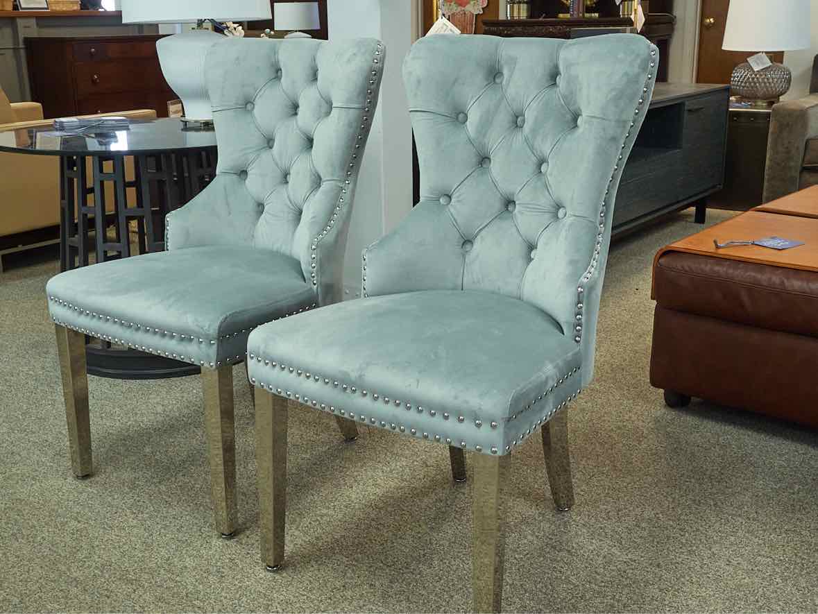 Pair of Gray Tufted Velvet Chairs