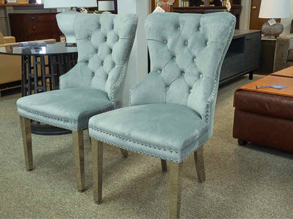 Pair of Gray Tufted Velvet Chairs