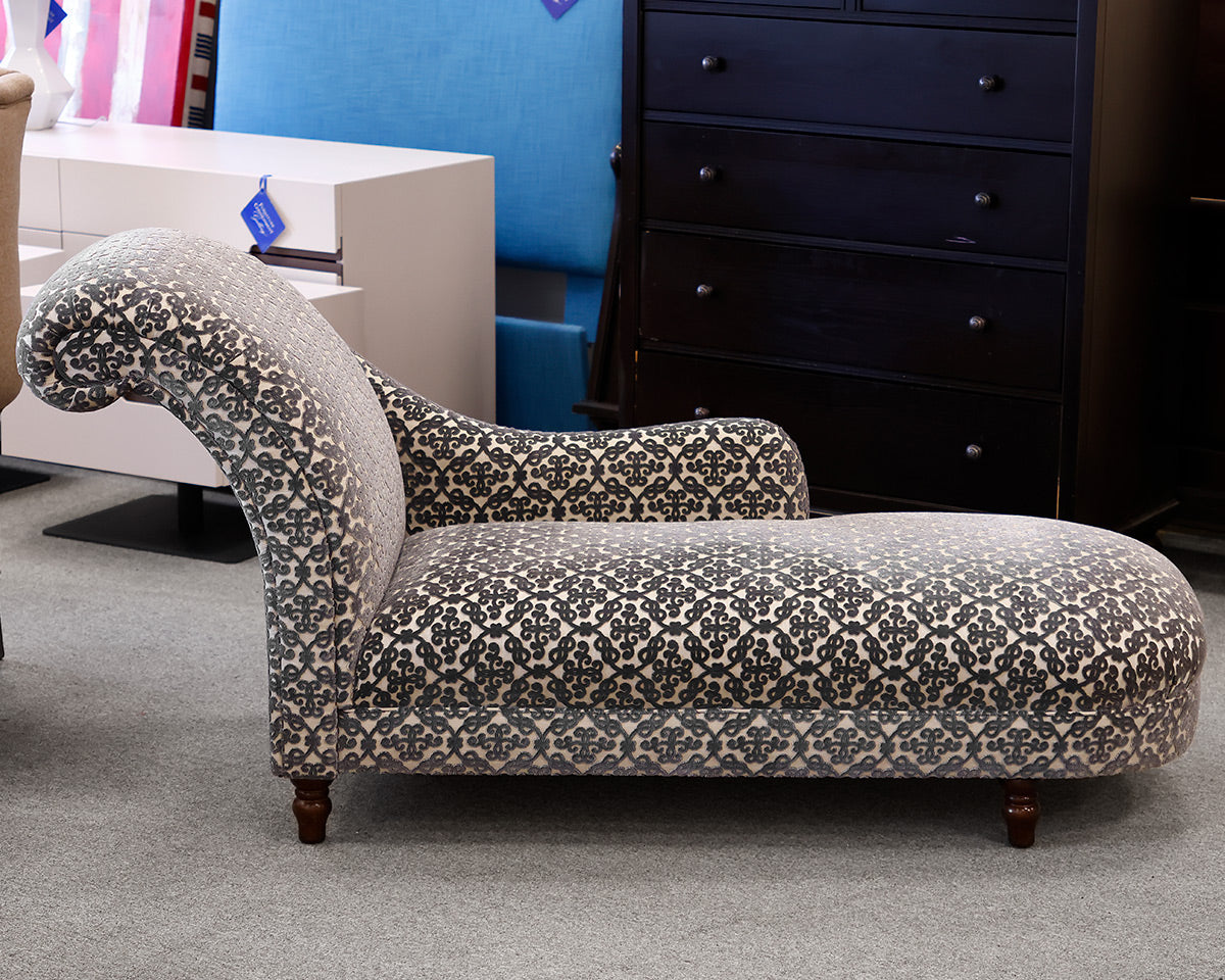 Chaises Lounge in Cut Velvet Scroll Pattern