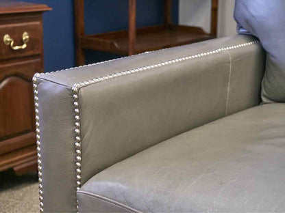 Basset Light Gray Leather Sofa With Nailhead Trim