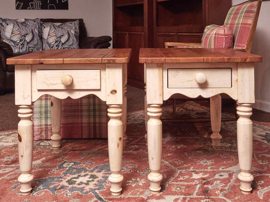 Pair Of Ethan Allen  Pine Plank Top 1 Drawer Cream Finish Side  Table
