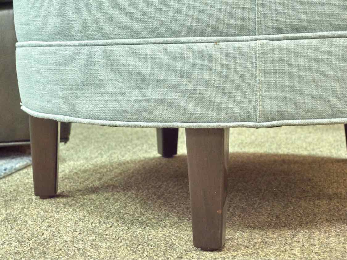 Ethan Allen Nassau Round Ottoman in Seafoam Linen
