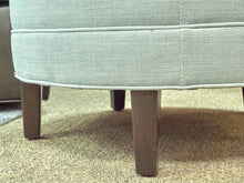 Ethan Allen Nassau Round Ottoman in Seafoam Linen