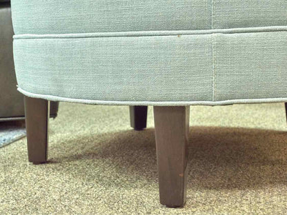 Ethan Allen Nassau Round Ottoman in Seafoam Linen
