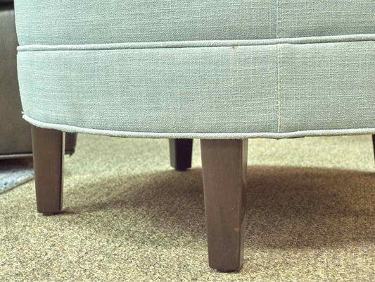 Ethan Allen Nassau Round Ottoman in Seafoam Linen